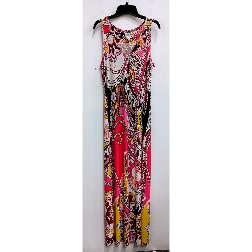 Y2K Vintage Cache Maxi Dress Womens Large Pink Paisley Sleeveless BOHO Party